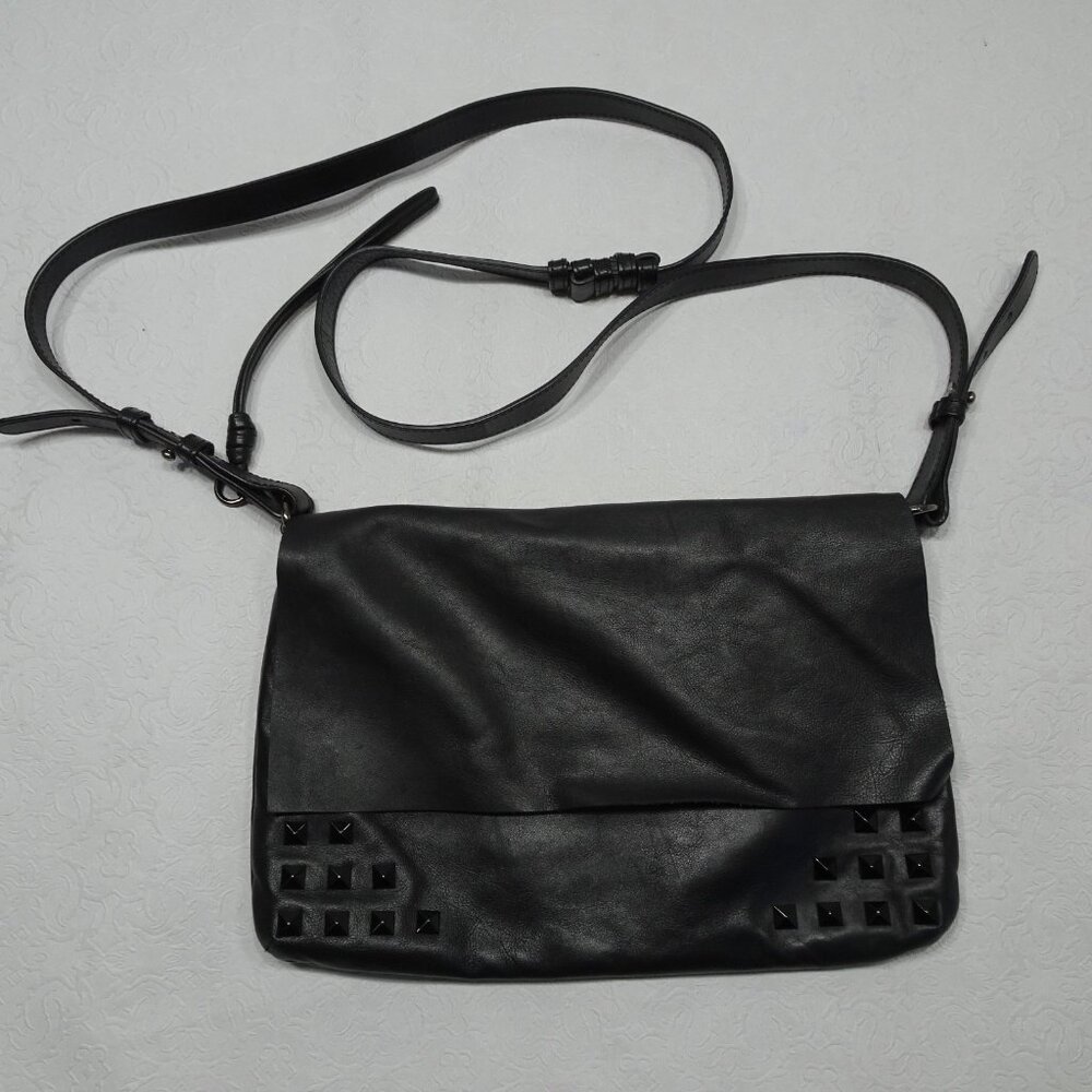 Trouve Black Leather Crossbody Handbag Studded
